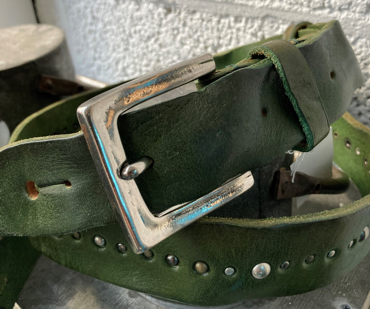 KAMINARI Studded Leather Strap Green