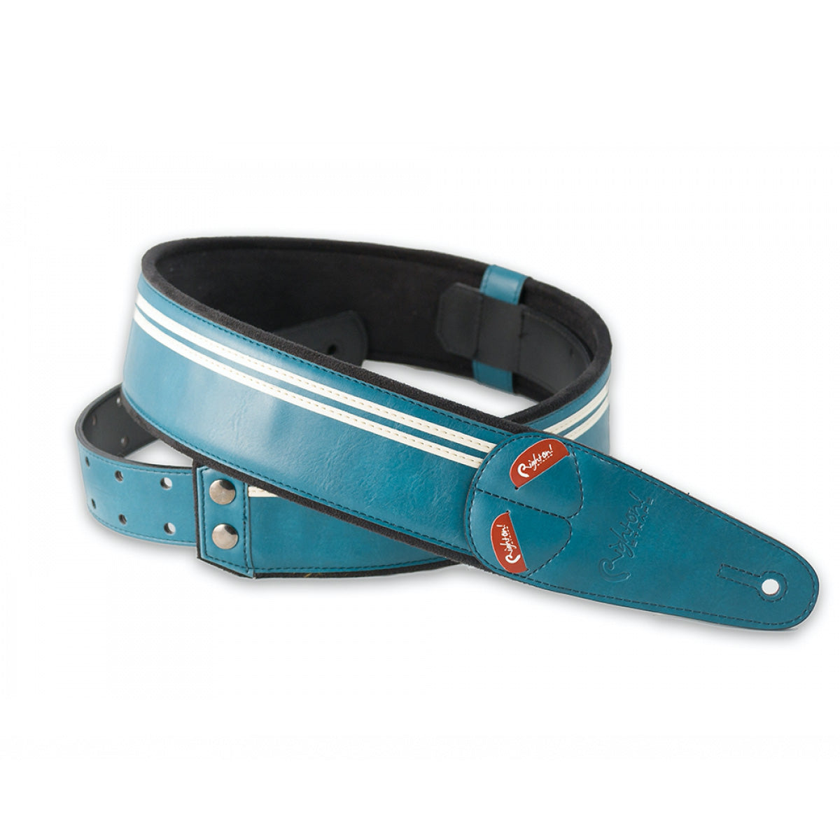 righton vegan guitar strap teal with white stripes
