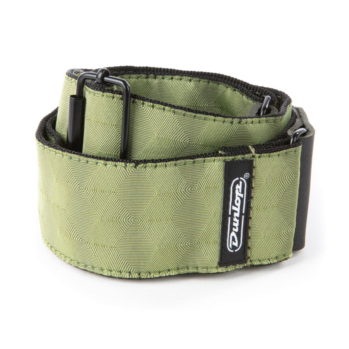 dunlop jacquard hexagon echo olive guitar strap coiled