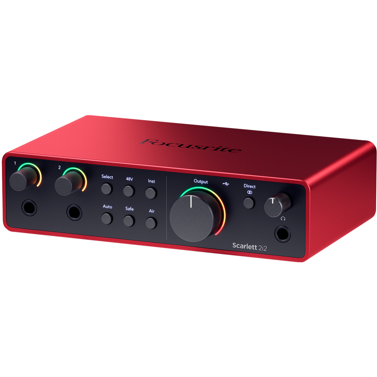 focusrite scarlett 2i2 4th gen usb audio interface angled view