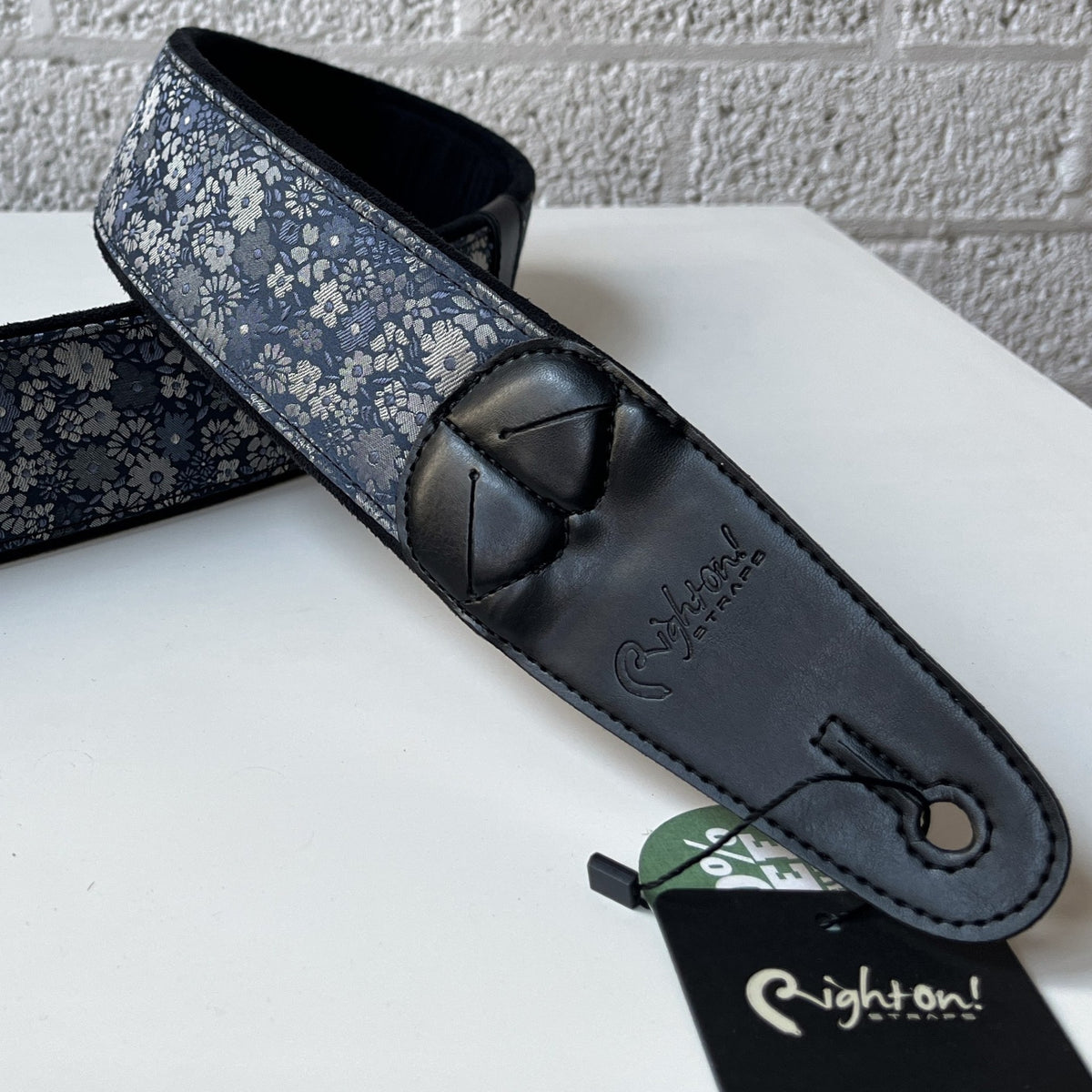righton daisy guitar strap blue floral pattern closeup