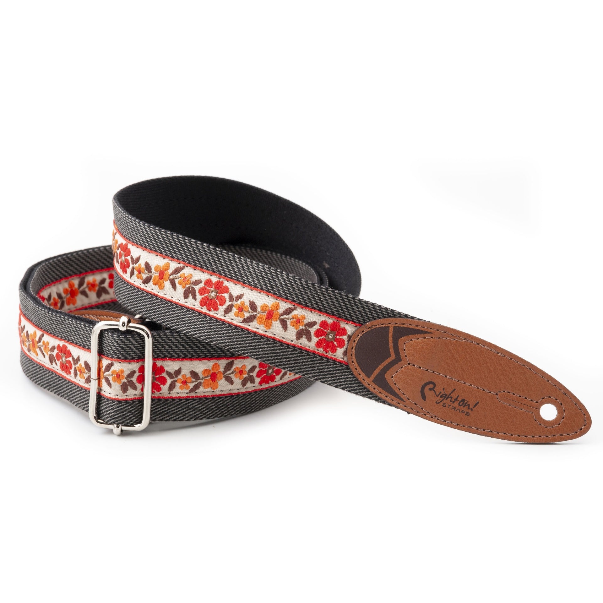 righton vegan ukulele strap 4cm thin  floral red orange