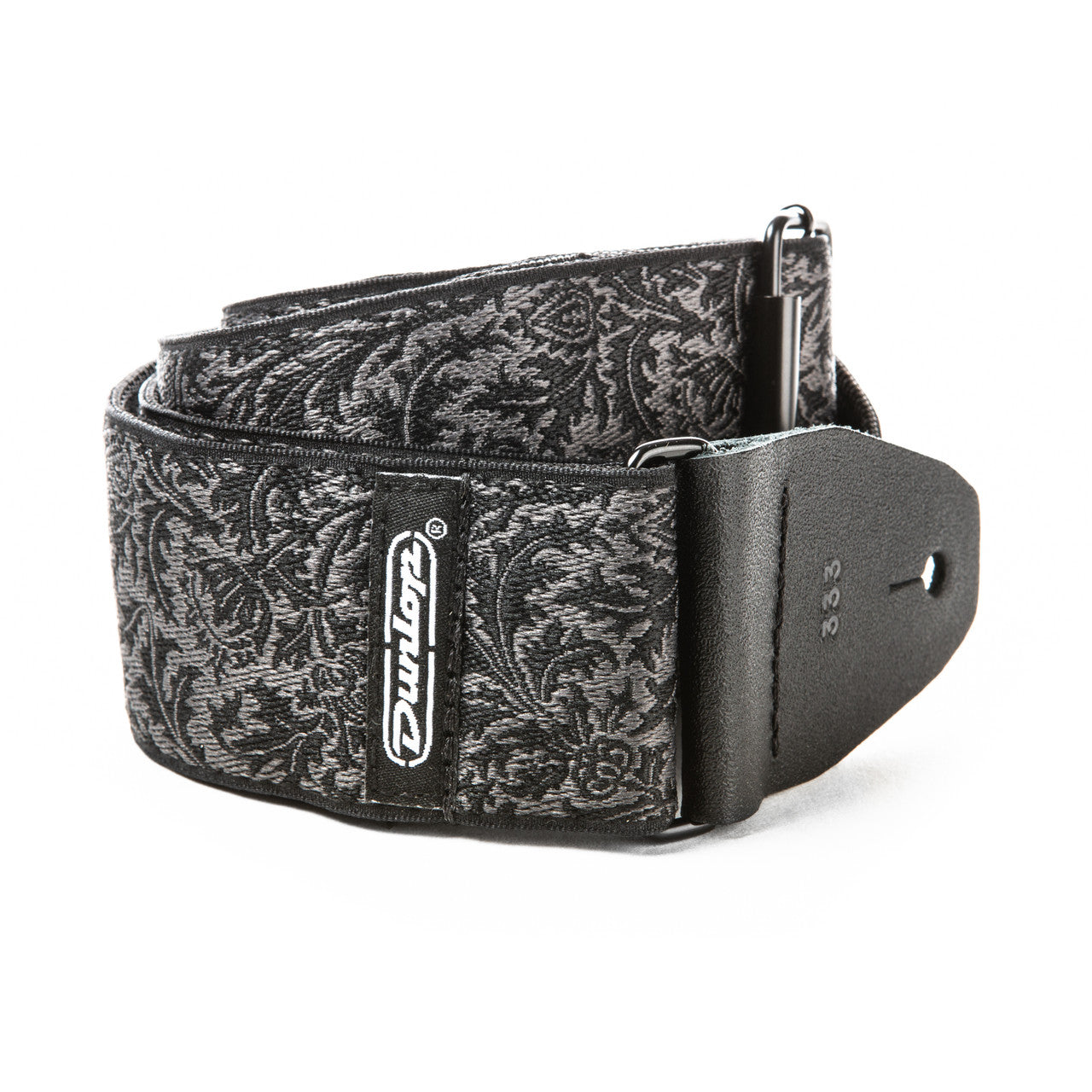 dunlop jacquard black thistle guitar strap coiled