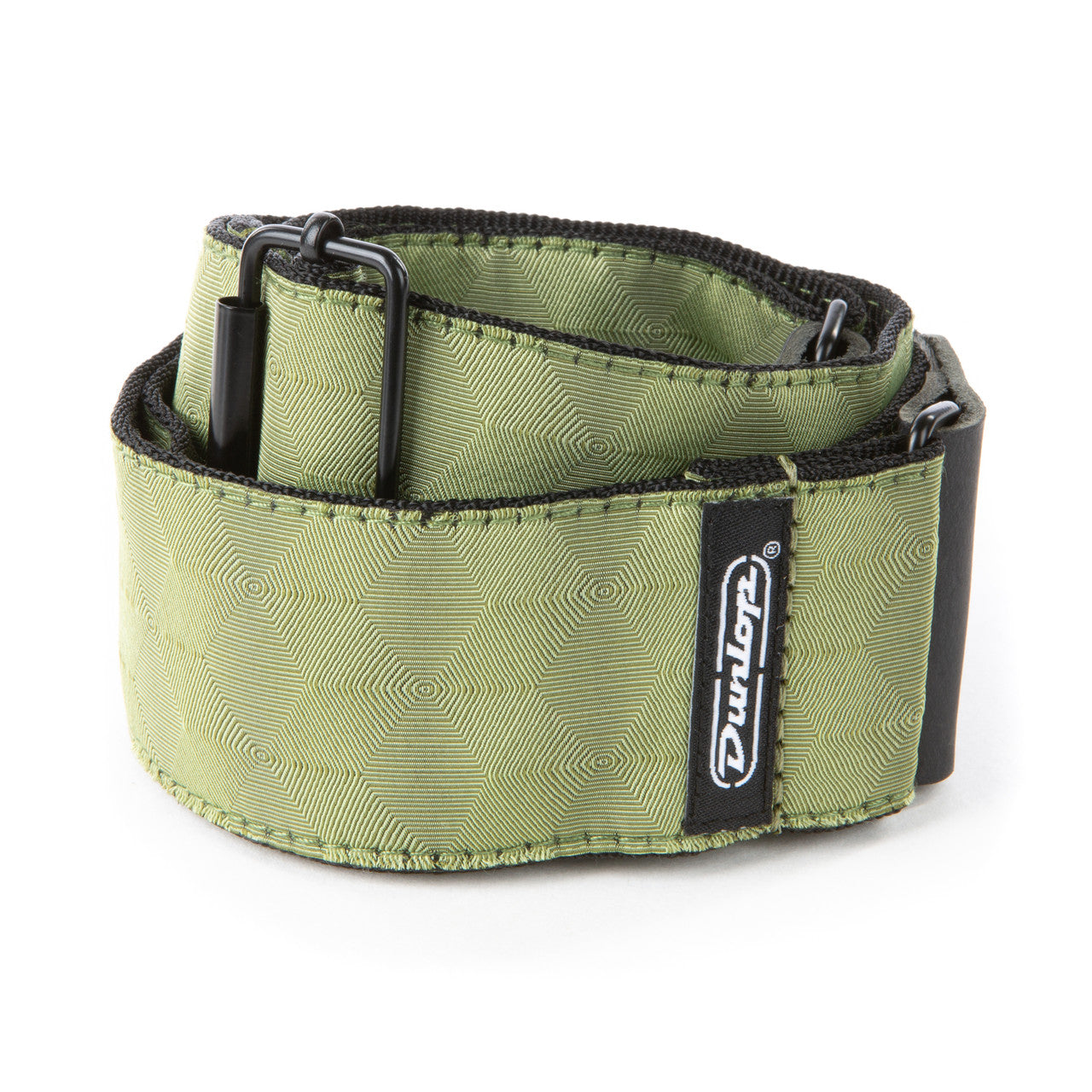 dunlop jacquard hexagon echo olive guitar strap coiled