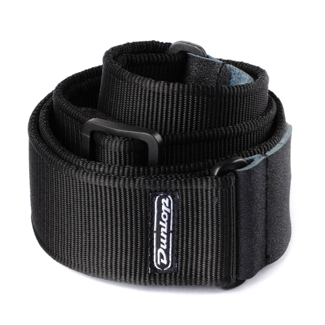 dunlop standard black extra long guitar strap coiled