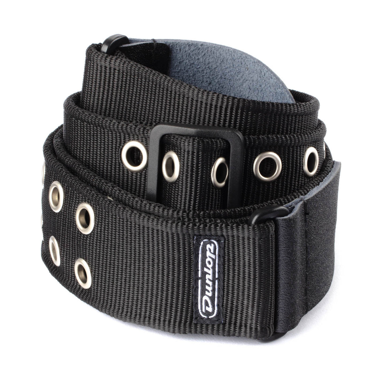 dunlop standard black eyelet guitar strap coiled