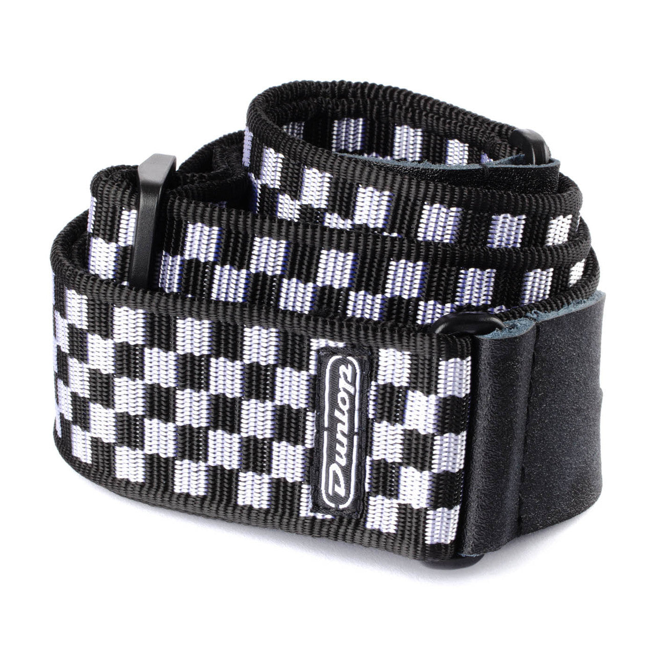 dunlop standard chess board black and white guitar strap coiled