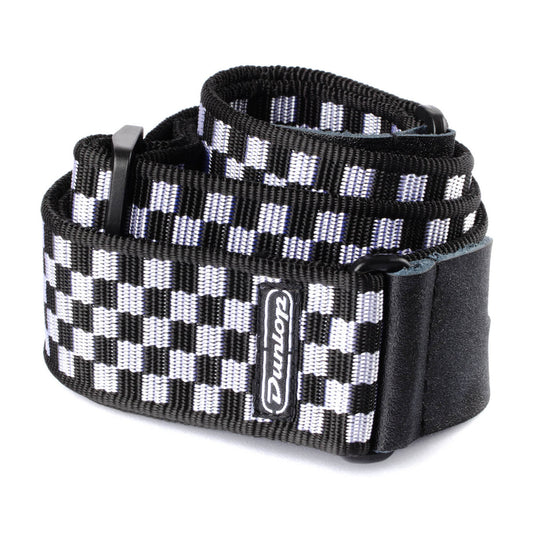 dunlop standard chess board black and white guitar strap coiled