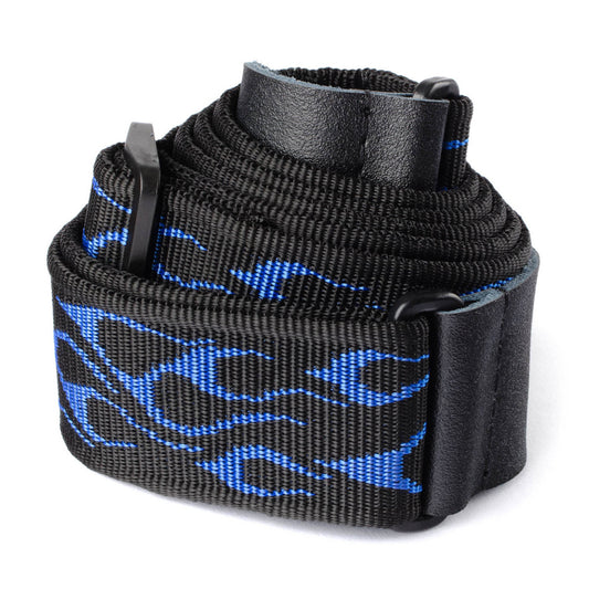 dunlop standard flame blue guitar strap coiled