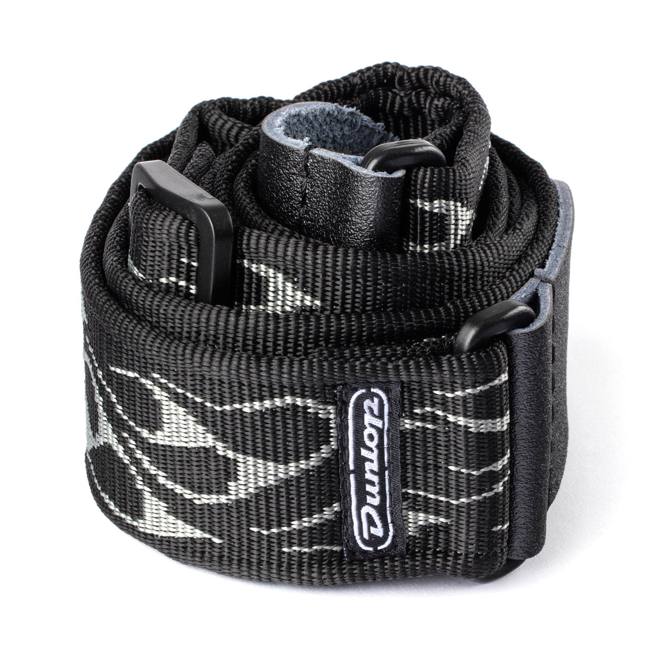 dunlop standard flame gray guitar strap coiled