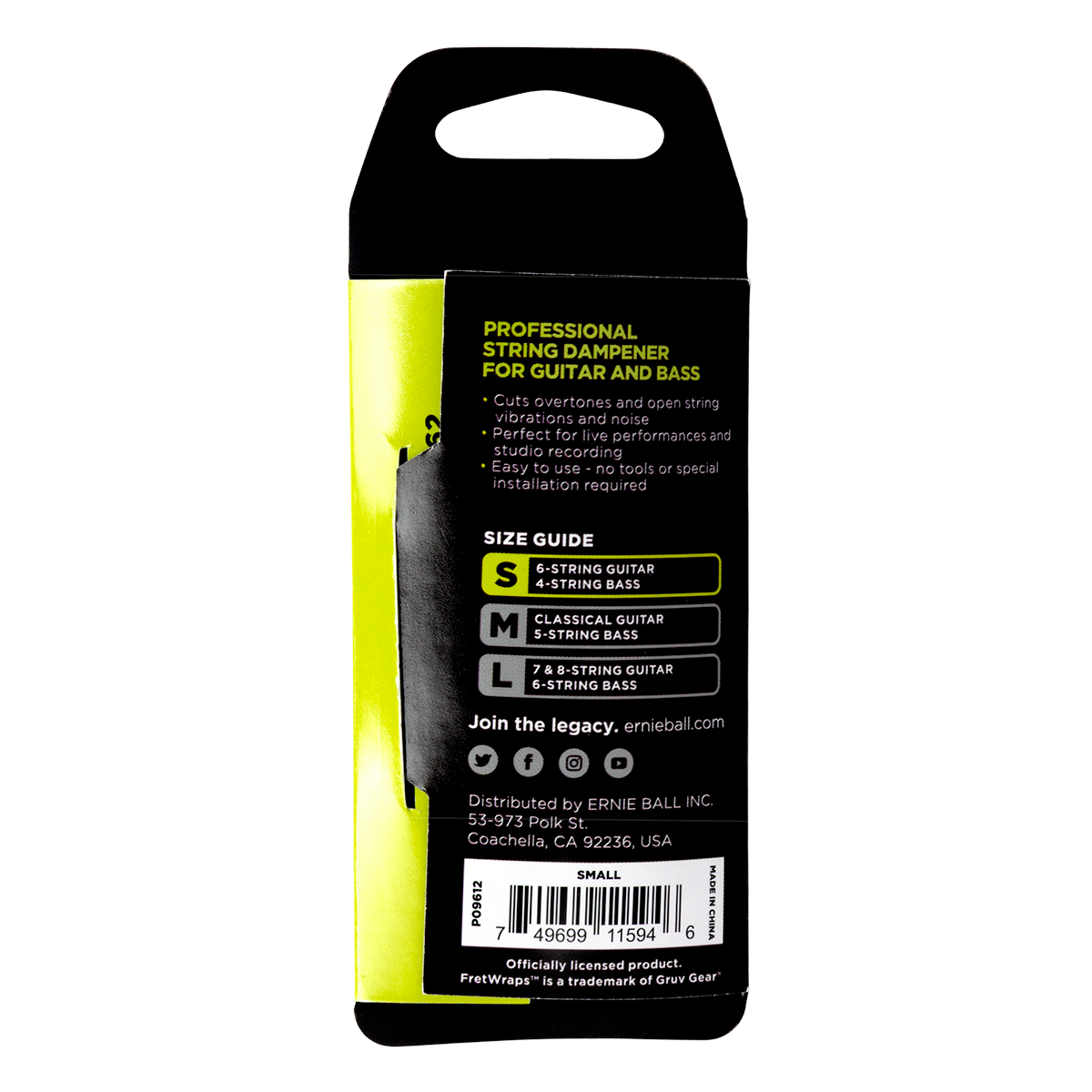 ernie ball 9612 fretwraps size s package back view