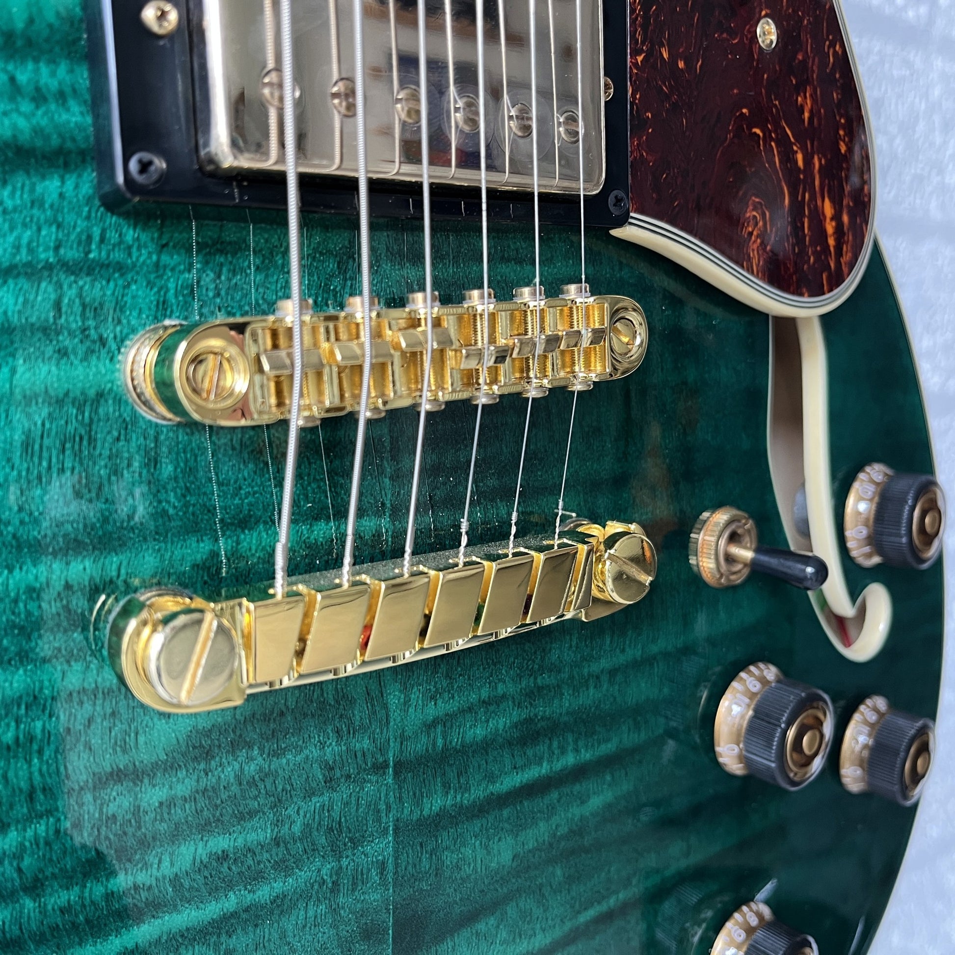 ibanez as93fm transparent moss green semi-hollow electric guitar bridge