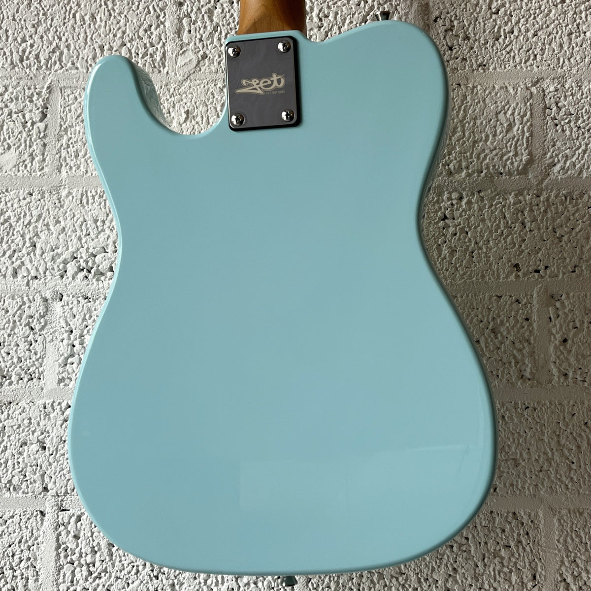 jet jt300 electric guitar blue rosewood fingerboard body closeup back view
