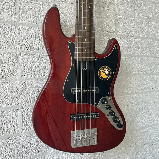 sire marcus miller v3+5 5-string mahogany electric bass body angled left