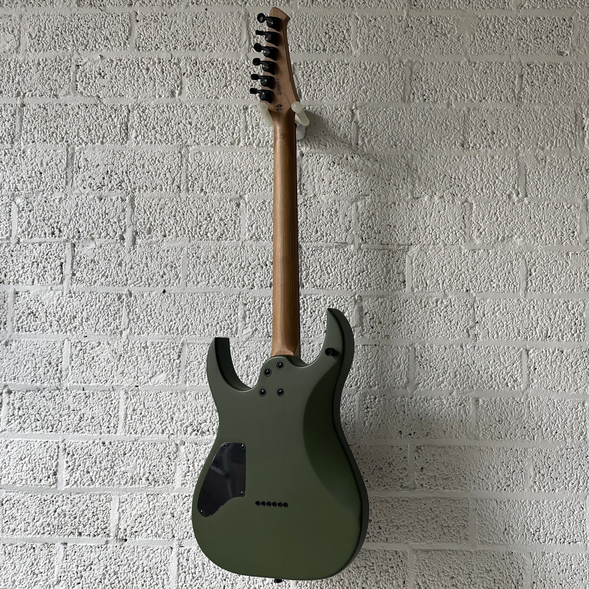 spira s-400 satin dark green electric guitar back view
