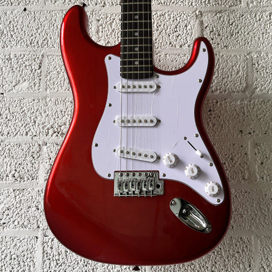 sx ed1 candy apple red electric guitar body closeup